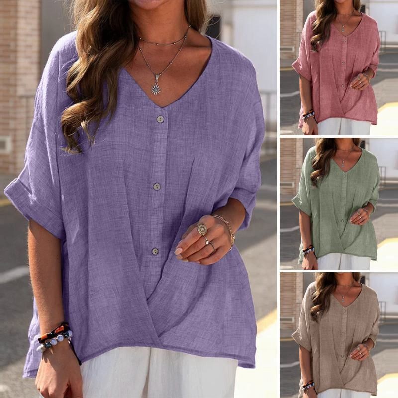 Women Cotton Summer Tunic Ladies T-Shirt Baggy Top Linen Casual