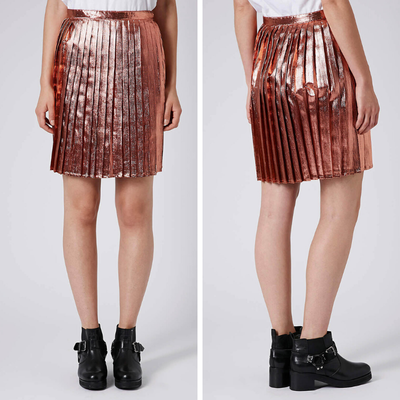 Rose metallic top pleated skirt