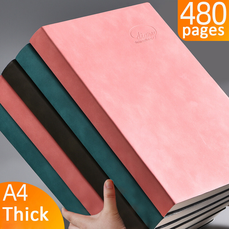 A4 480 Pages PU Leather Thick Journal Paper Notebook Lined