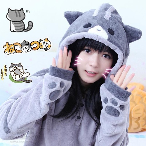 Girl s Anime Neko Atsume Cute Cats Hoodies Coats Sweaters Stundets eBay