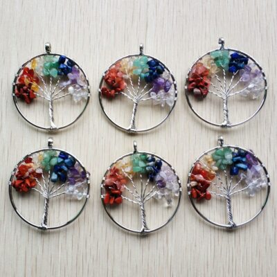 12pcs 7 chakra stone Tree of life handmade wire wrapped Pendants 50mm jewelry