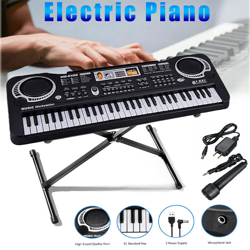 61-Key Electronic Keyboard Music Digital Piano w/Mic +Stand Kid Christmas Gift