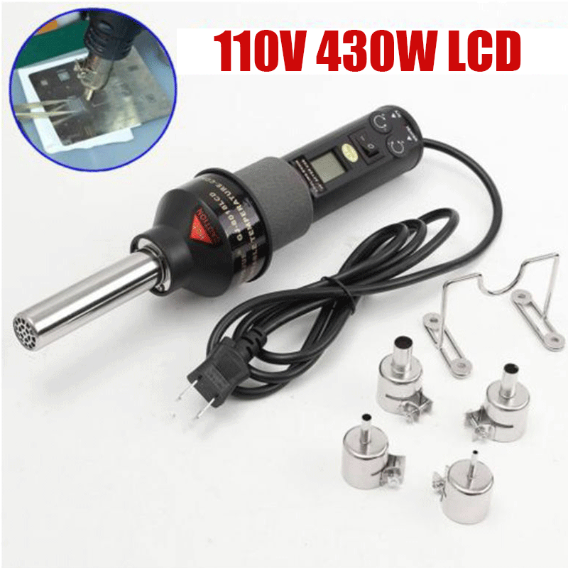 450W Electronic LCD Heat Hot Air Welding Tools Heat Gun with 4 Nozzles Desolder