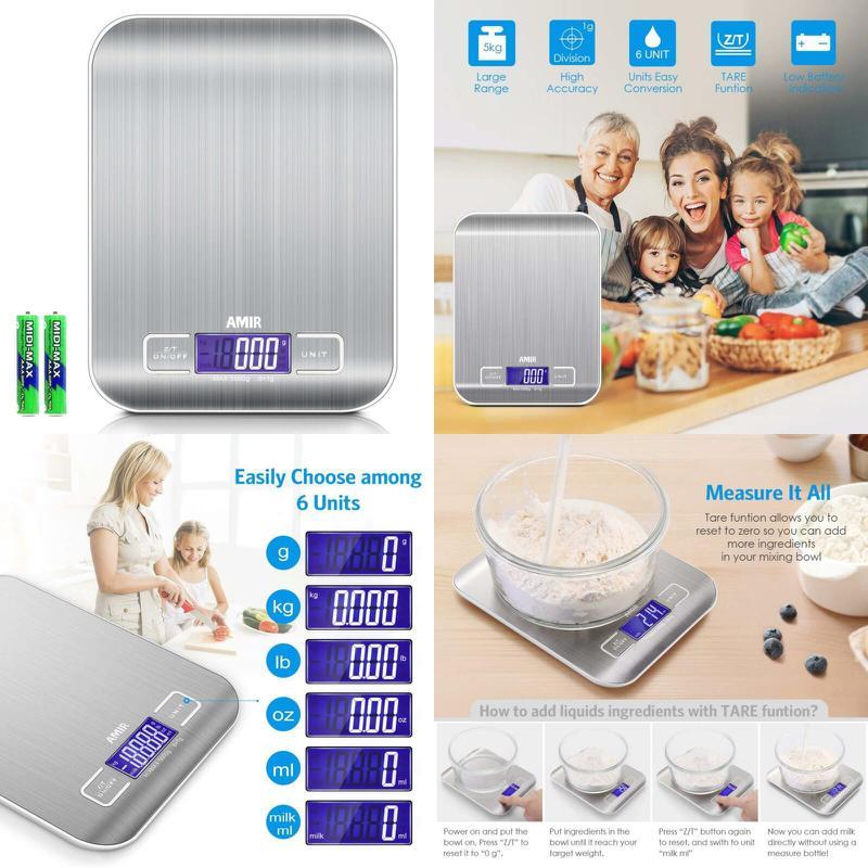 Amir Digitale Küchenwaage, 5000G X 1G Briefwaage, Digitalwaage Professionelle W