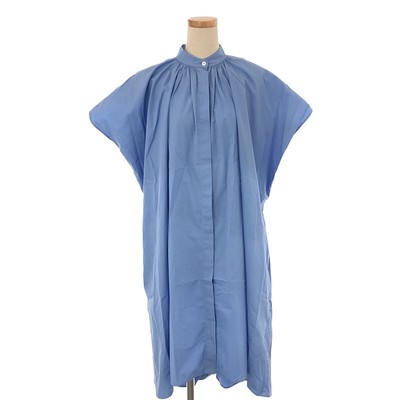 JIL SANDER Ladies Cotton Gathered Stand Collar Fly Front Big Silhouette Shirt Dr
