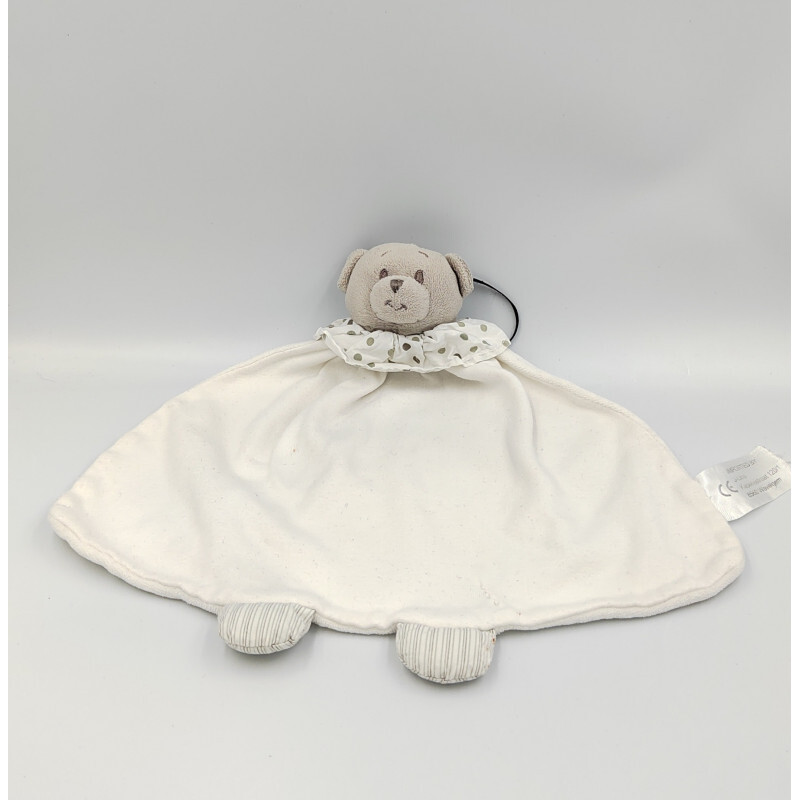 Doudou Plat Ours Blanc Gris Pois Oscar J-Line - 32540