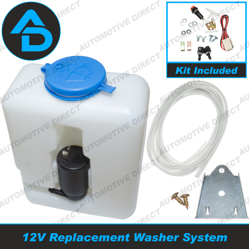 12V Windscreen Washer Bottle Kit 1.3L with Pump Jets Tubing Universal Car Van - Picture 1 of 9