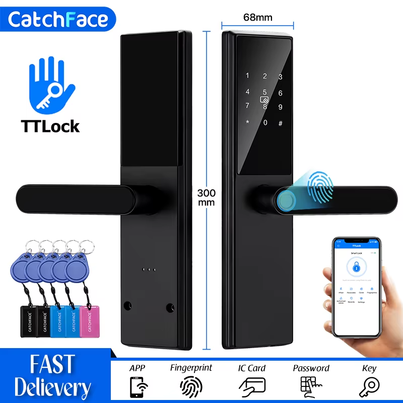 Bluetooth Fingerprint Door Lock TTLock App Code Card Key Touch Screen Smart Door