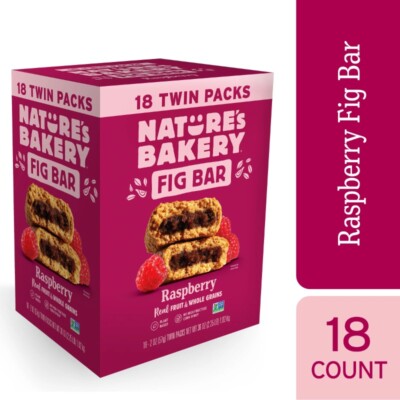 Fig Bars Raspberry, Twin Packs, 2 oz Each, 18 Bars Pack