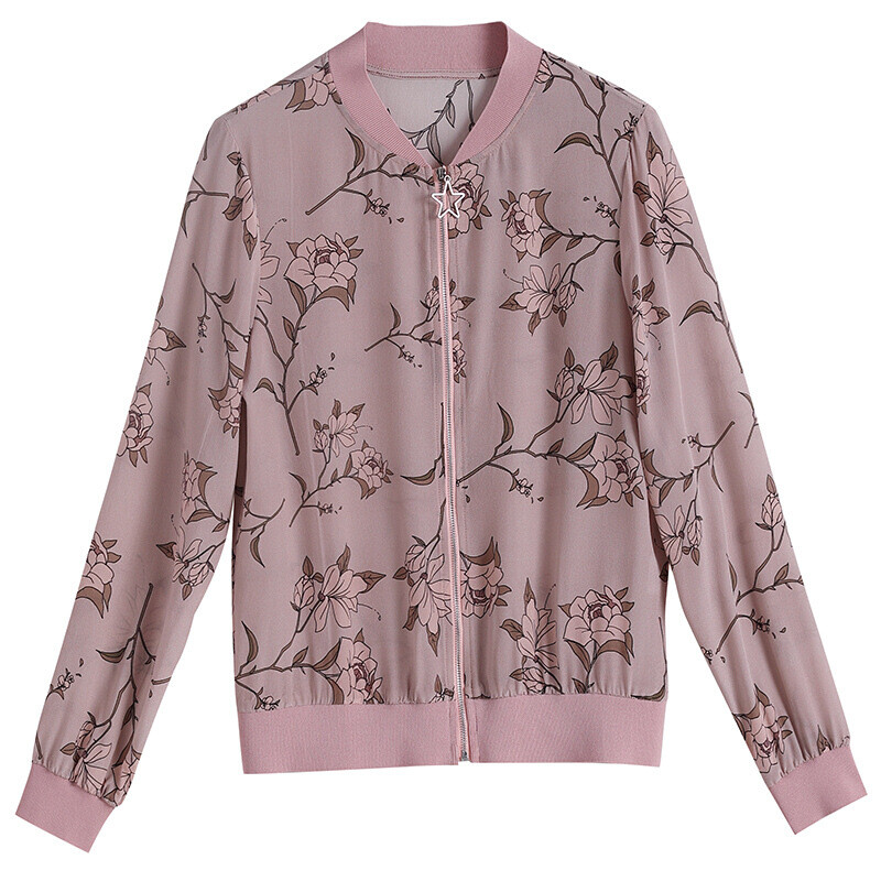 Womens Casual Floral Stand Collar Long Sleeves Jacket Summer