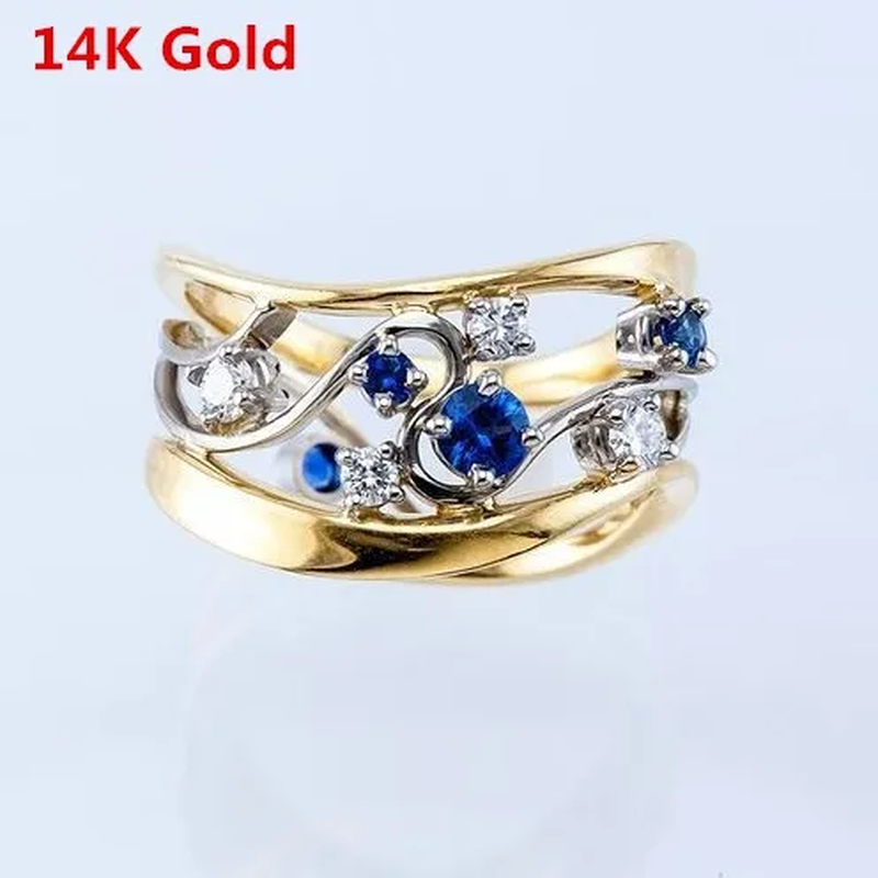 Dazzling European and American Fashion Women'S 14K Solid Gold 6 Sparkling Diamond Rings Super Bride Engagement Wedding Rings Band Anniversary Birthday Christmas Jewelry Size 6-10