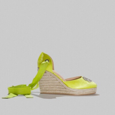 

Эспадрильи High Woman GAELLE Paris GBCDP3035 Туфли IN Satin Green Apple W Zep, Fluorescent green