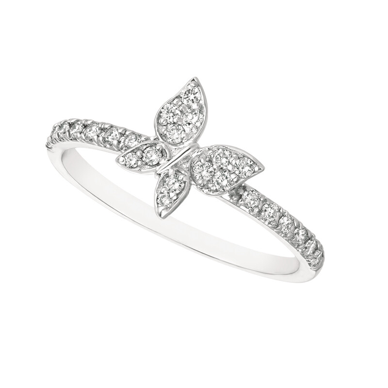 Pre-owned Morris 0.25 Carat Natural Diamond Butterfly Ring Si 14k White Gold