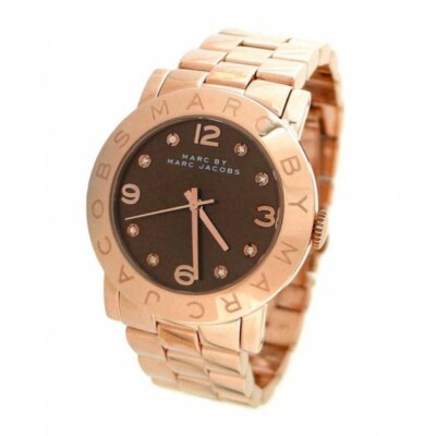 Pre-owned Marc By Marc Jacobs Marc Jacobs Amy Rose Gold Tone,brown Crystal Dial Small Watch Mbm3167
