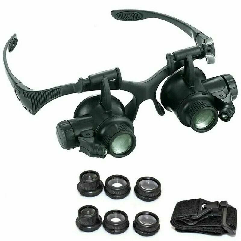 Occhiali Lente Ingrandimento 25 X Precisione Oculari 4 Lenti Luci Led 9892g