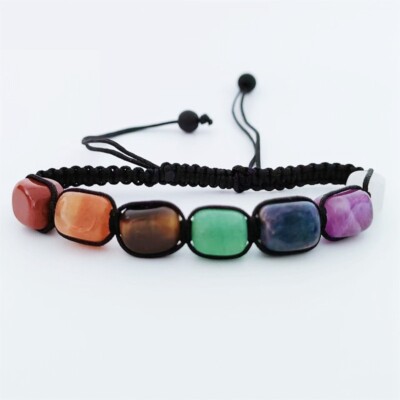 Natural 7 Chakra Quartz Crystal Chip Stone Woven Beaded Bracelet Reiki Handmade