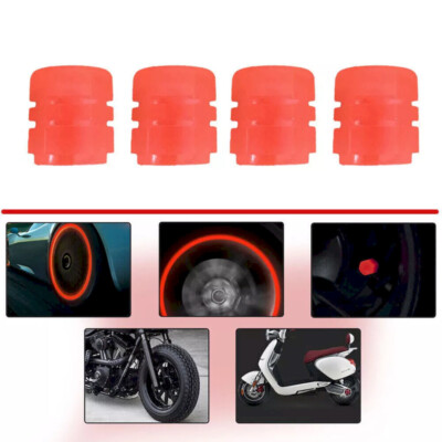 4PCS Fluorescent Car Bike Tire Valve Luminous Cap Valve Stem Caps Universal Red