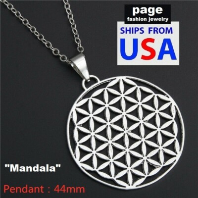 Flower of Life 1-3/4'' Silver Mandala Unity Symbol Men/Women Necklace 20'' Chain
