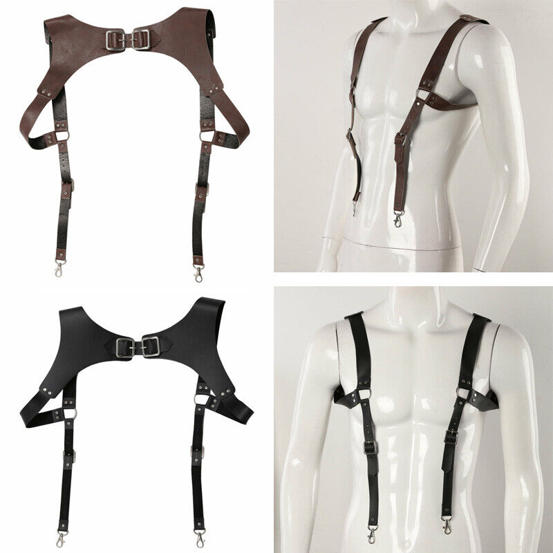Vintage Medieval Renaissance Leather Shoulder Suspender W/adjustable Buckle Men 