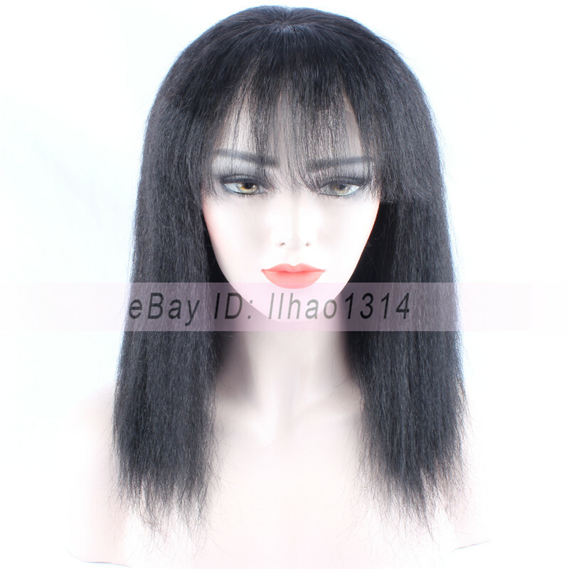 Short Human Hair Lace Wig For Women Full Bangs Kinky Straight