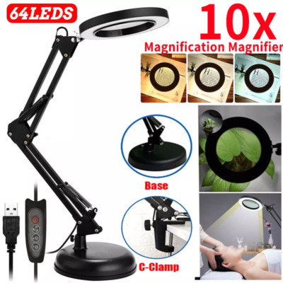 10X Magnifying Glass Desk Light Magnifier LED Lamp Reading Lamp with Base