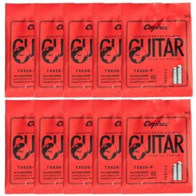 10 Set Professional Orphee TX620-P Acoustic Folk Guitar Strings (.010-.047) 