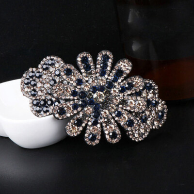 Womens Crystal Rhinestone Flower Hair Barrette Clips Grips Hairpin Jewelry-