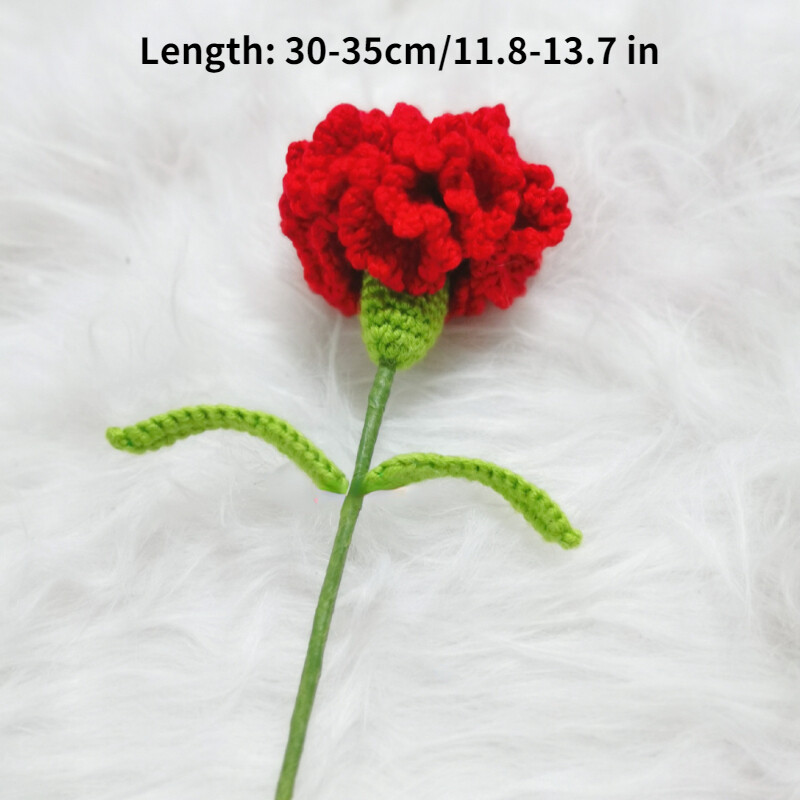 1X Yarn Crochet Carnation Artificial Flower Handmade Craft Knit Floral Decor