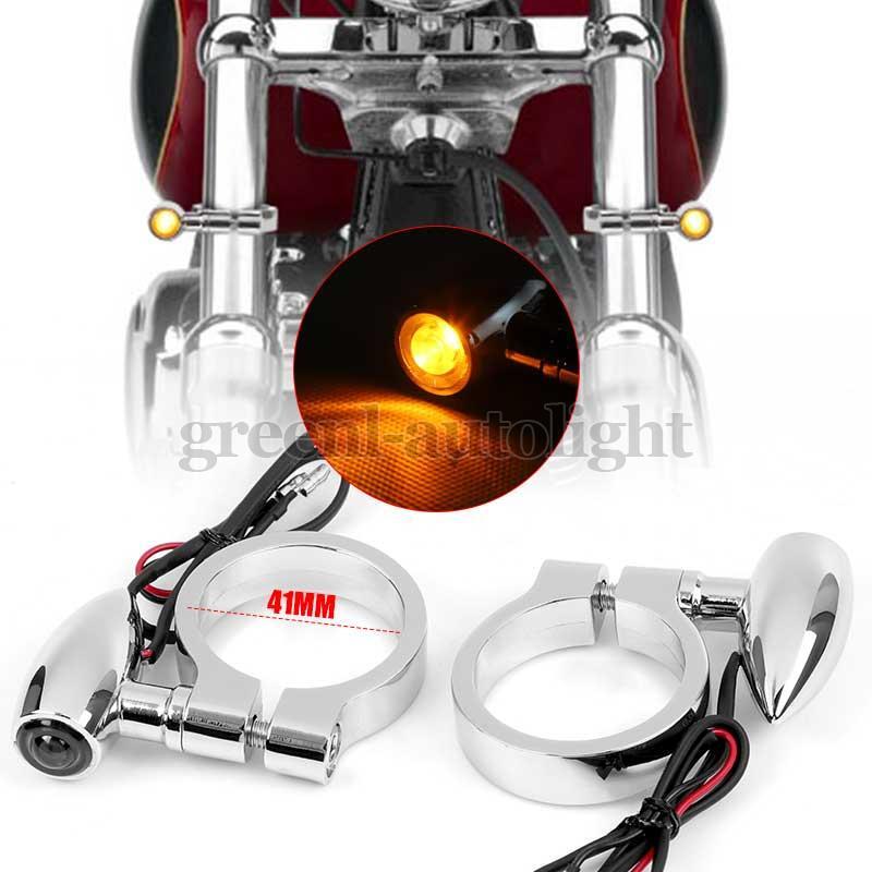 Motorcycle LED Turn Signal Light Blinker 41mm Fork Clamp Ind