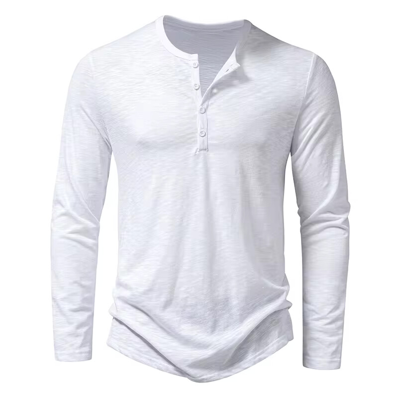 Men's Shirt Cotton Henley Neck T-Shirts Long Sleeve Casual Button Plain 25% OFF