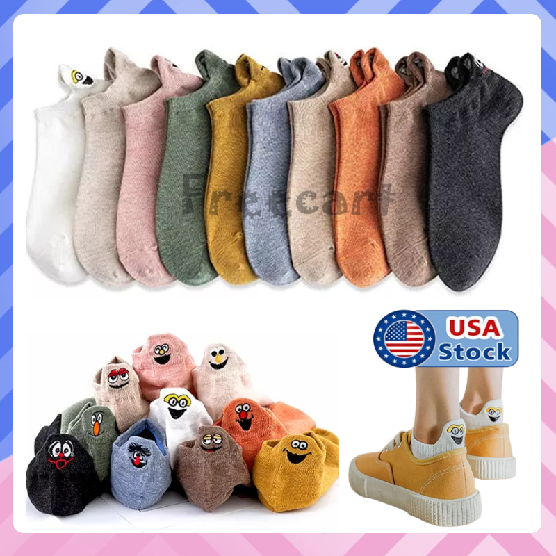 Cartoon Embroidered Expression Women Cotton Socks Us