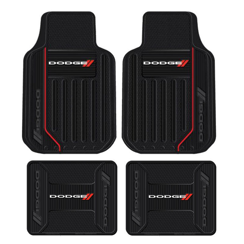 New 4pc Dodge Elite Racing Stripes Front Back Heavy Duty Rubber