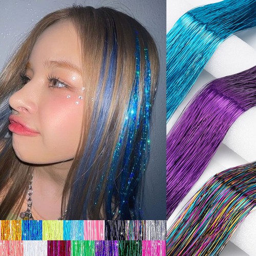 CLEARANCE 120CM Holographic Glitter Tinsel Hair Extension Sparkle Highlights 2X