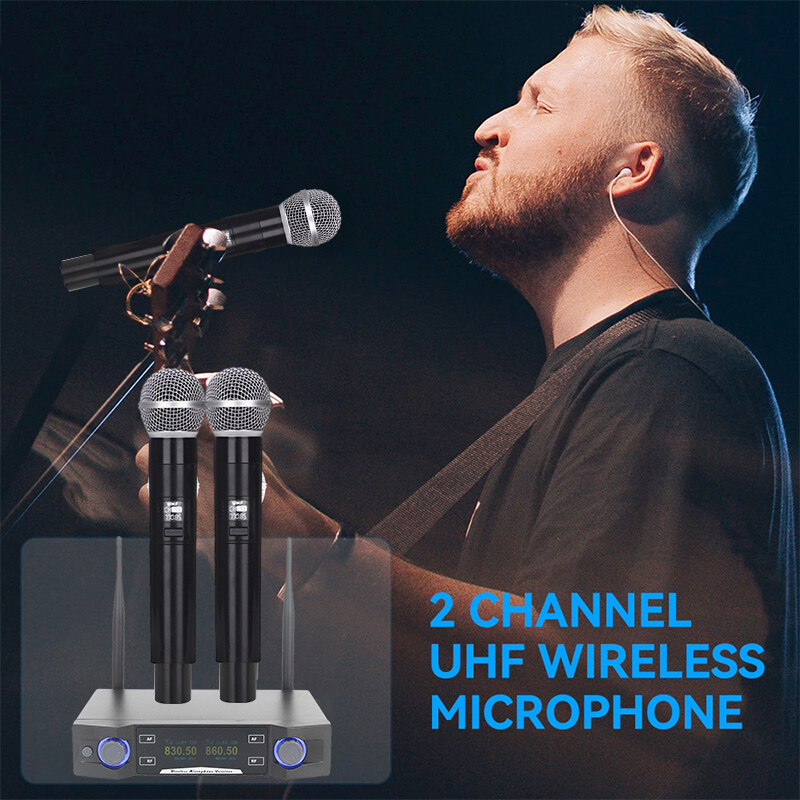 Wireless Dual Microphone Professional 2 Channel UHF Cordless Handheld Mic System
