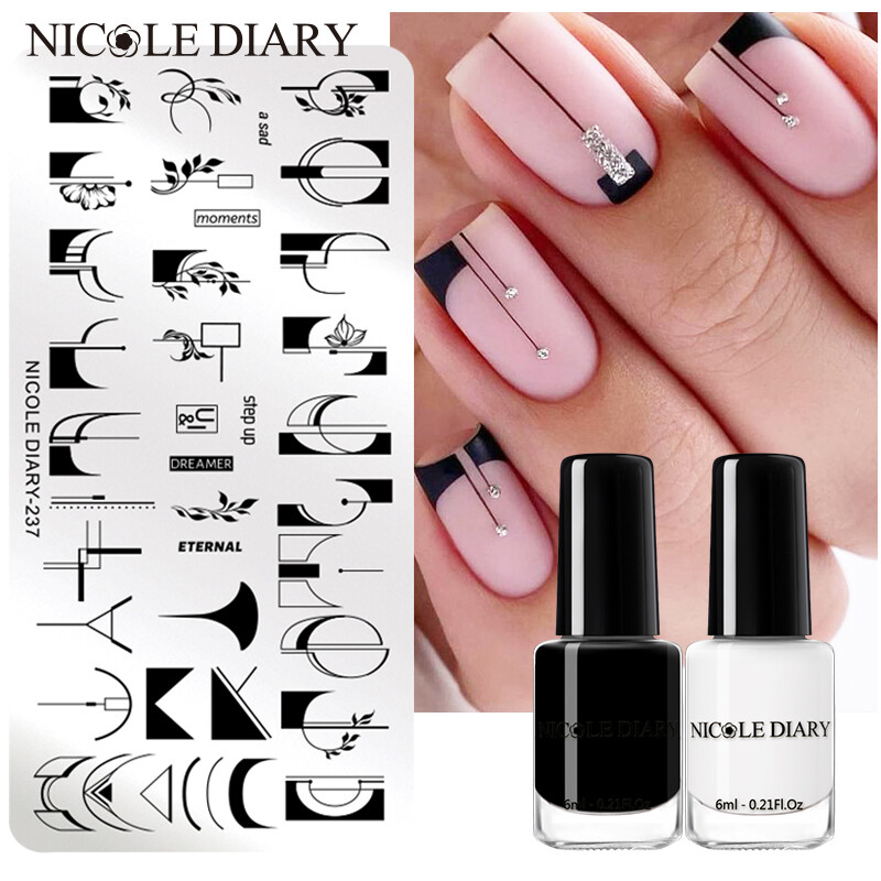 NICOLE DIARY 3Pcs French Effect Nail Stamping Plates Image Printing Polish Kit