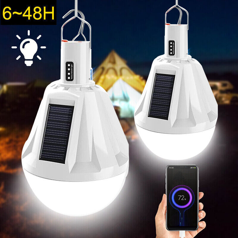 2x 150W LED Solar Panel Power Tent Lamp Yard Portable Camping Bulb Light Outdoor