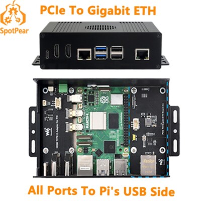Raspberry Pi 5 Box Case Ki-A PCIe to RJ45 Gigabit Ethernet All Ports To USB Side