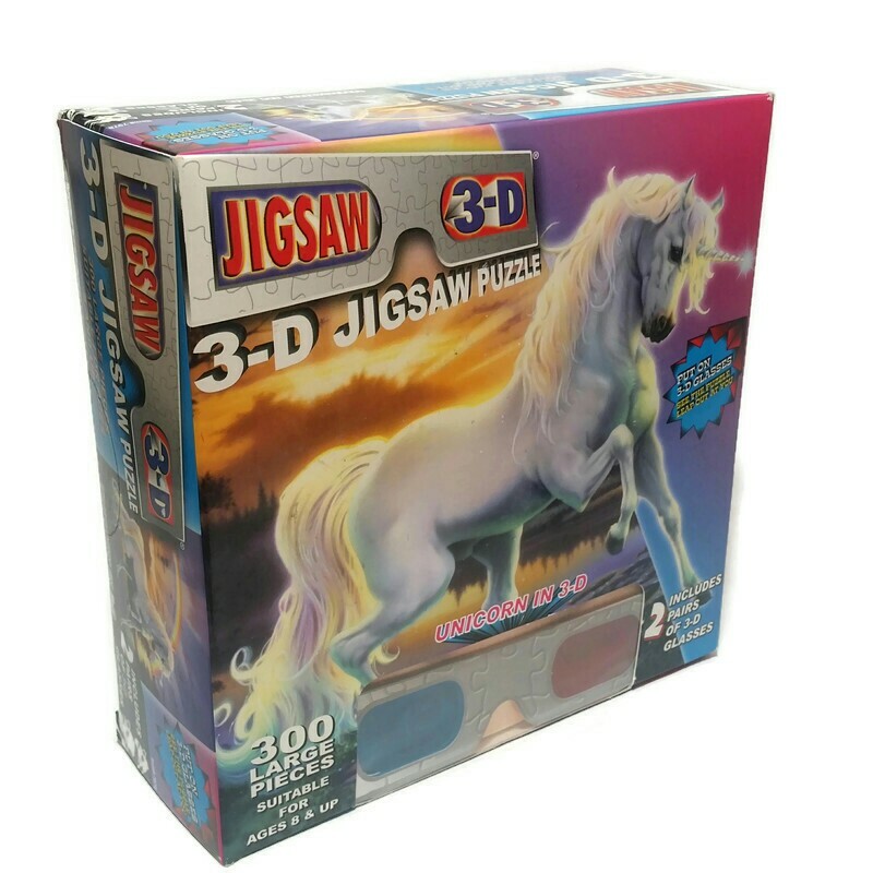 Unicorn 300 Pieces Large Jigsaw Puzzle W/ 2 Pairs 3D Glasses 19x26 TDC Games NEW - Picture 4 of 8