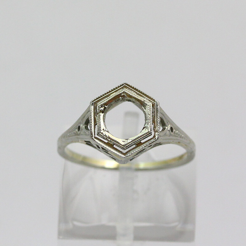 Vintage 18K White Gold BELAIS 5mm Round Empty Mounting Ring - Size 6.5