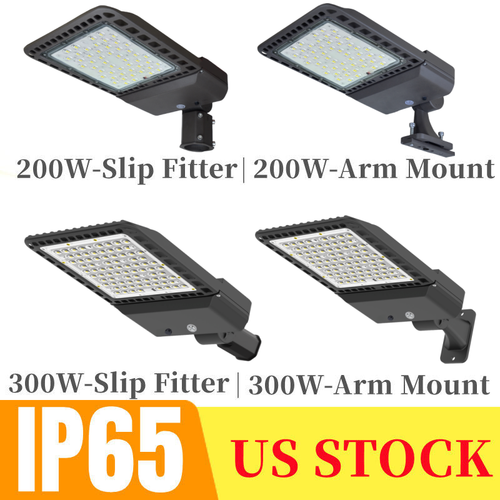 200/300W LED Parking Lot Light Street Shoebox Pole Lighting Fixture Dusk to Dawn