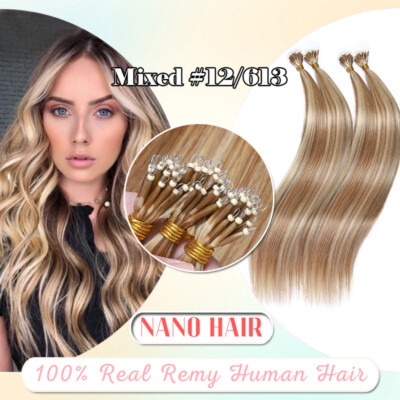Russian 100% Remy Human Hair Extensions Nano Ring Loop Beads 1G Full Head THICK