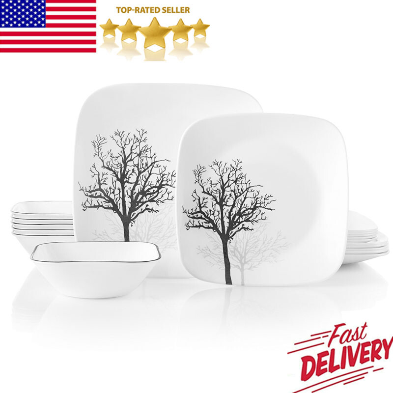 18-Piece Service for 6 Dinnerware Set Square Plates and Bowls Set Timber Shadows