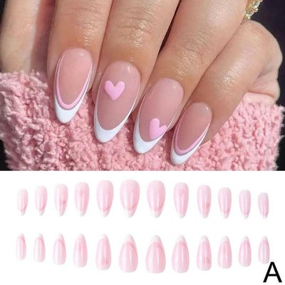 24Pcs French Fake nails Full Cover Nail Tips Press Detachable On Baller USU