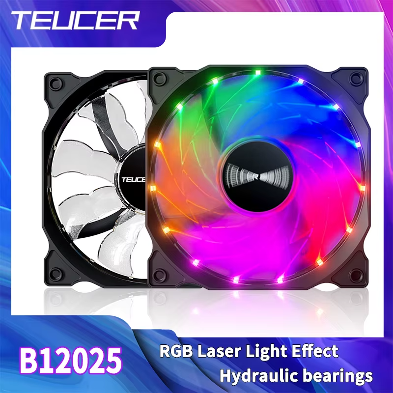B12025 PC Case Fan 120mm 12V 4Pin Vortex Light Effects Shockproof Silent High Pe