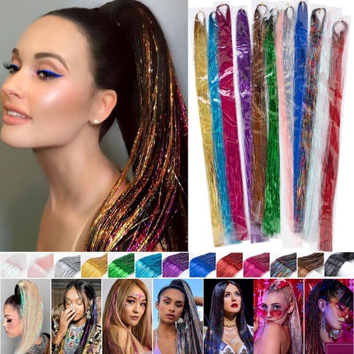 Festival Rainbow Highlights Holographic Sparkle Hair Tinsel Extension 400 Strand