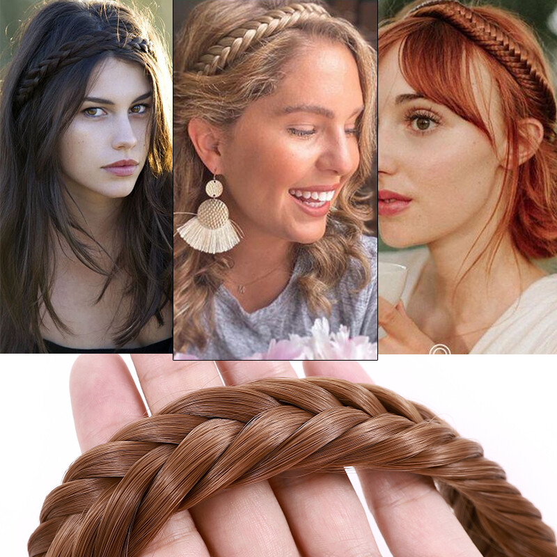 AM Chunky Twist Hair Plaited Plait Elastic Headband Hairband Synthetic Hairpiece