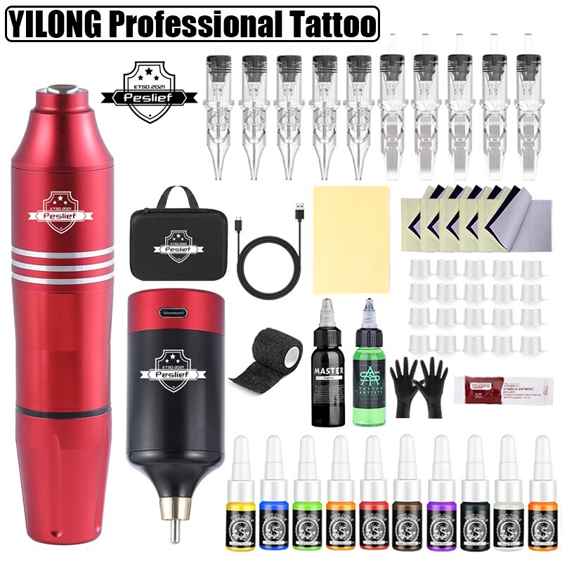 Wireless Coreless Motor Tattoo Gun Make Up Pen Machine Ink Beginner Kit 1200mAh