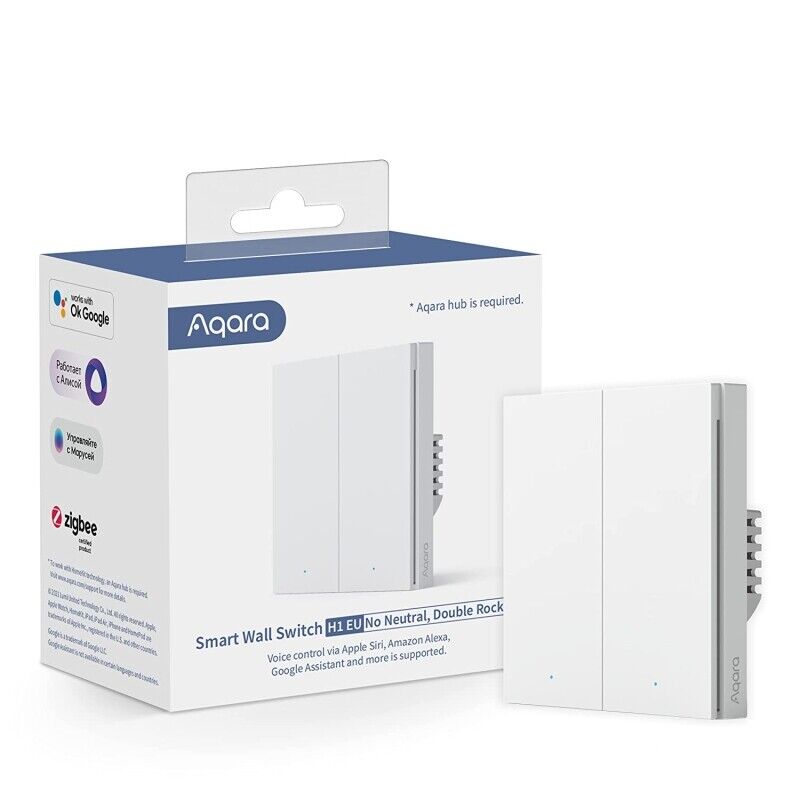 AQARA Smart Home Wall Switch H1, No Neutral, Double Rocker, Max. 8A (WS-EUK02)