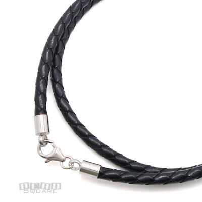 Sterling Silver 4mm Braided Genuine Leather Cord Necklace/Bracelet Lobster Clasp
