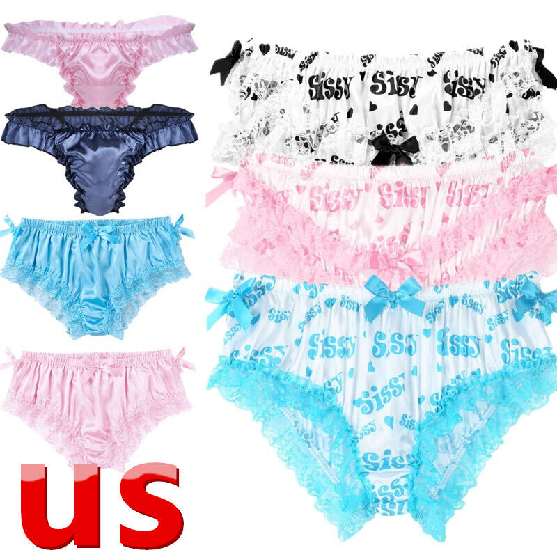 Us Sissy Mens Satin Lingerie Panties Floral Lace Boxer Briefs Maid Underwear
